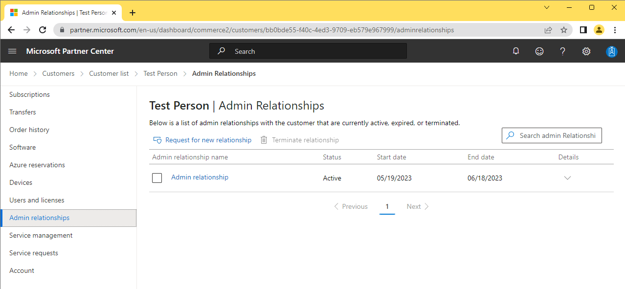 5. As CSP when Admin Relationship is Active